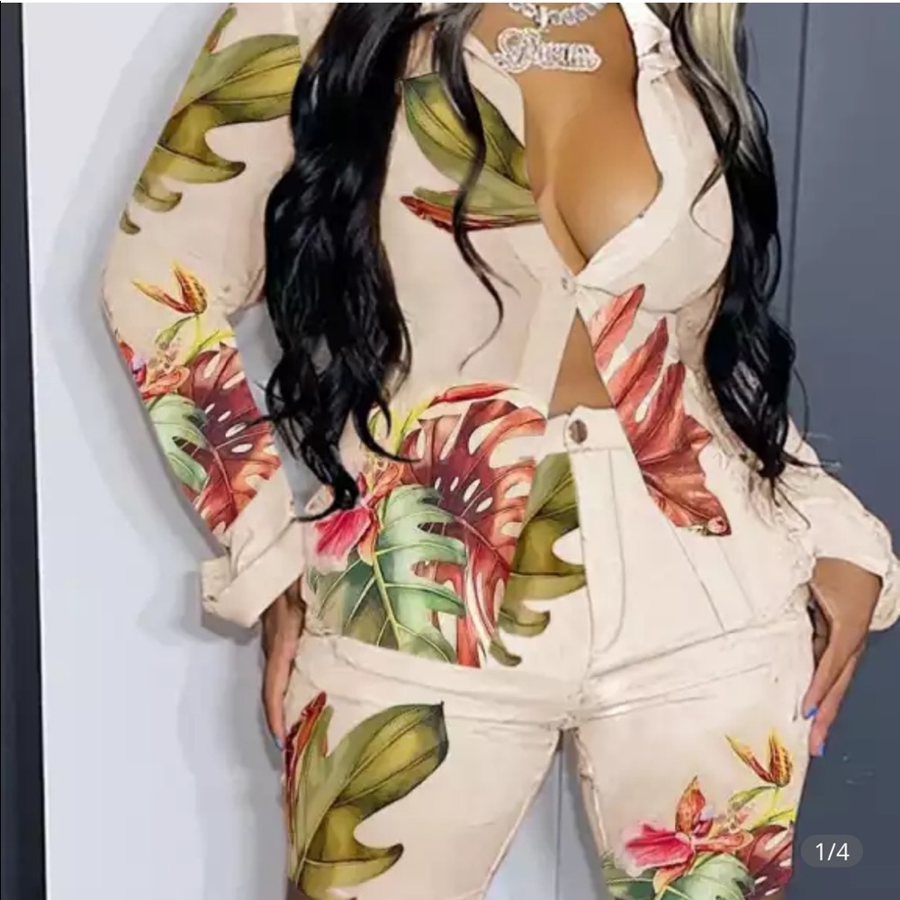 2 piece summer leaf print